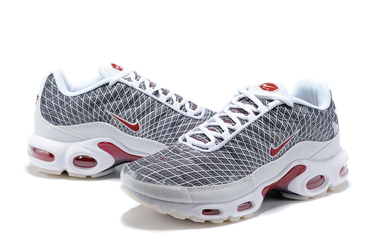 2019 Men Nike Air Max Plus Grey White Red Shoes - Click Image to Close